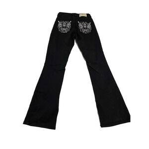 Rebel Jeweled & Beaded Womens Jeans Size 3 Black Denim Mid-Rise Wide Leg 26x31.5